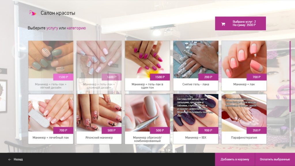 ПО Электронный кассир - образец интерфейса для салона красоты