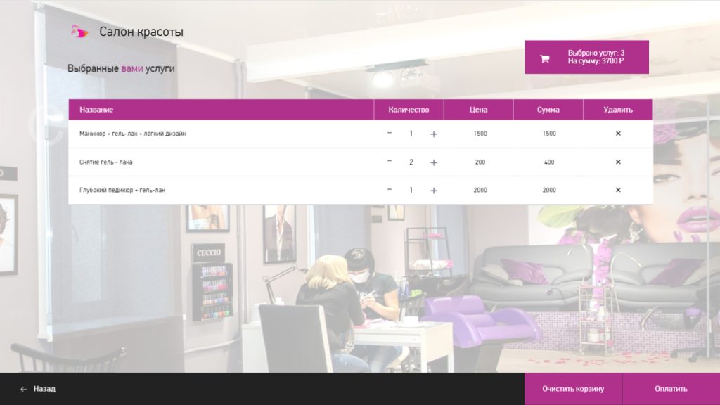 ПО Электронный кассир - образец интерфейса для салона красоты
